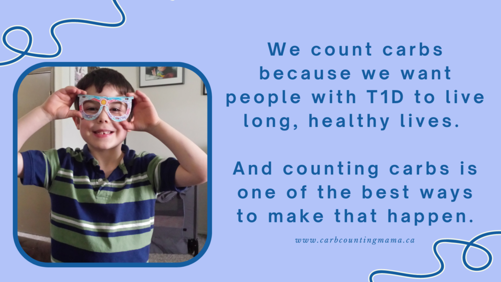 Image: Smiling child with silly glasses. 

Text: We count carbs because we want people with T1D to live long, healthy lives. And counting carbs is one of the best ways to make that happen